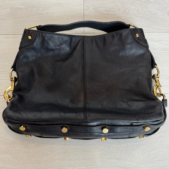 Rebecca Minkoff Mini Nikki Leather Handbag Hobo Shoulder Bag Purse Black Gold - Picture 1 of 11